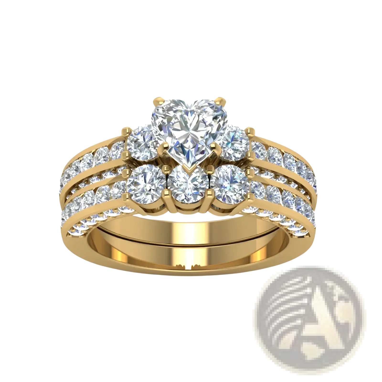 Gold Zircon Inlaid Stainless Steel Couple Ring Set