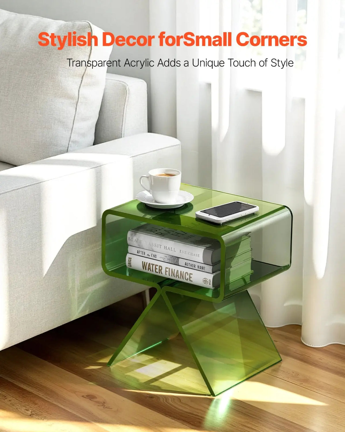 Green Acrylic Nightstand Modern 2-tier Side Table
