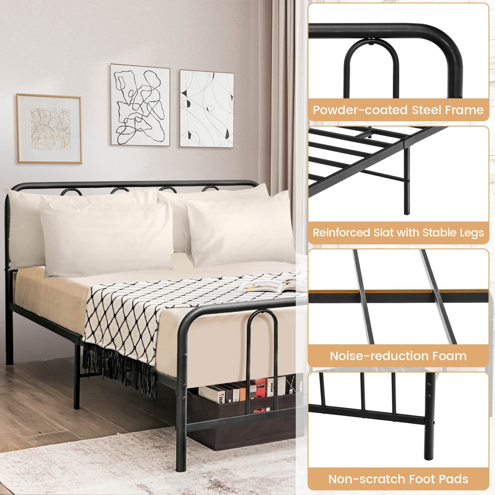 Full/Queen Size Metal Bed Frame with Headboard and Footboard