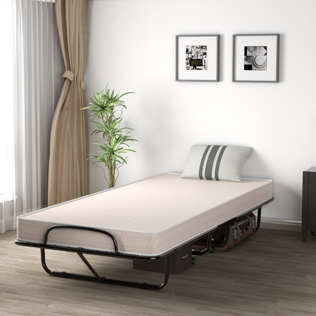 Rollaway Guest Bed with Sturdy Steel Frame and Memory Foam Mattress Made in Italy