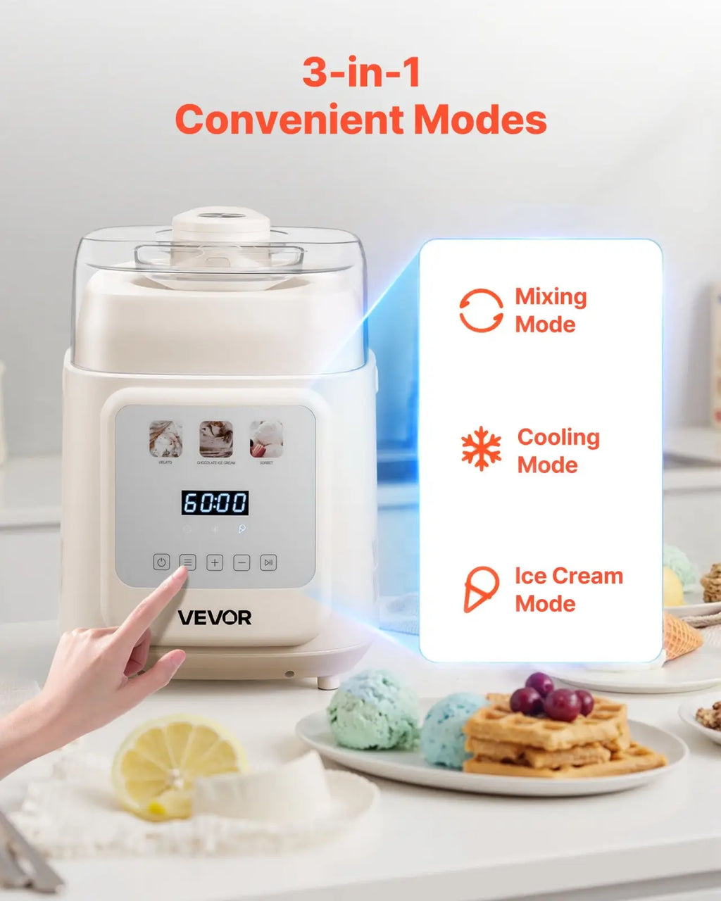 Ice Cream Maker with Compressor 1 Quart 4 in 1 White