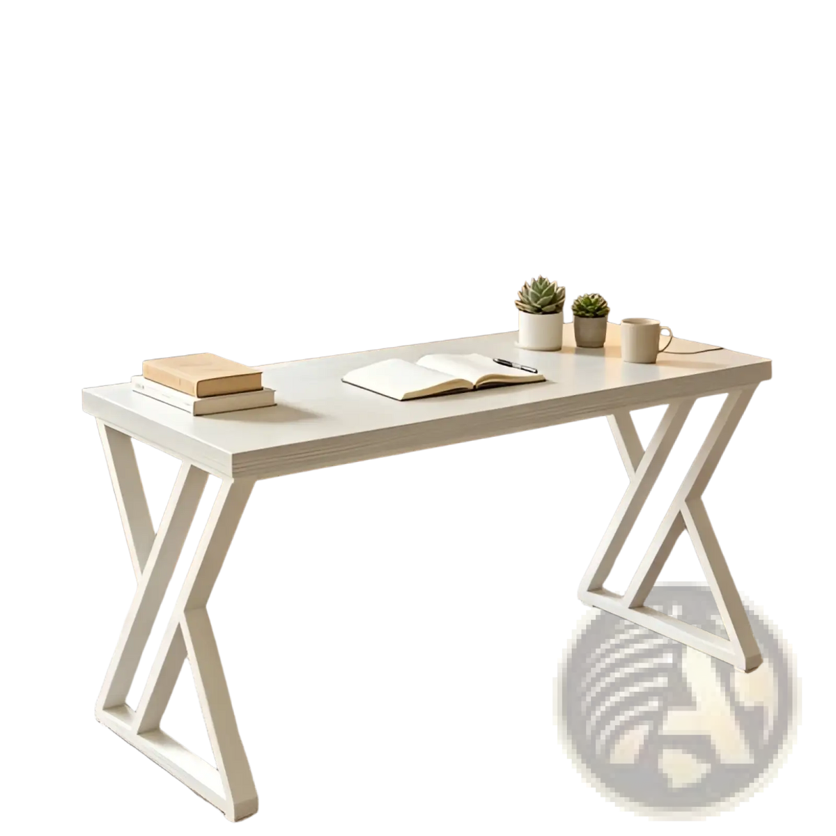 Industrial Writing Desk 55 Inch White Wood Table