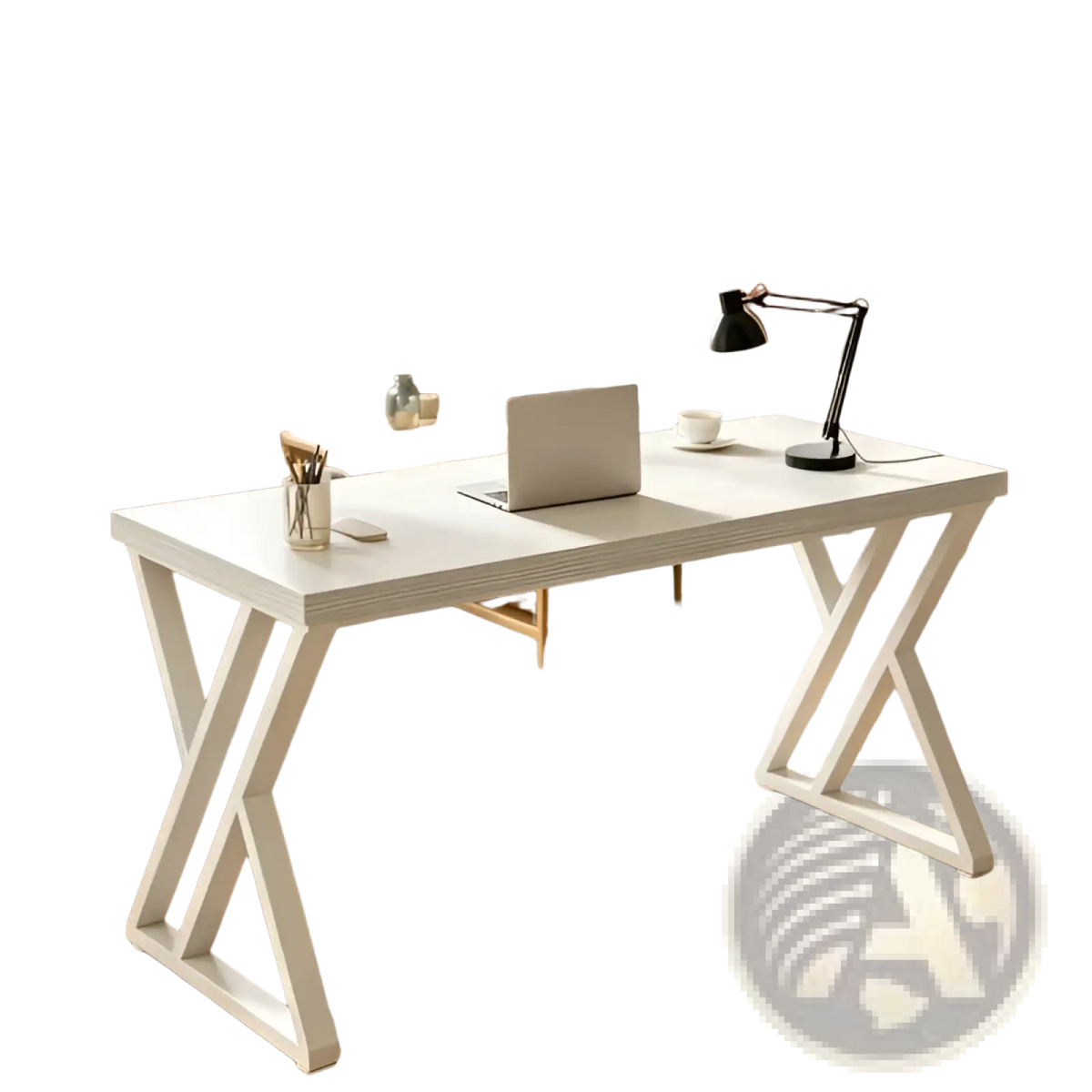Industrial Writing Desk 55 Inch White Wood Table