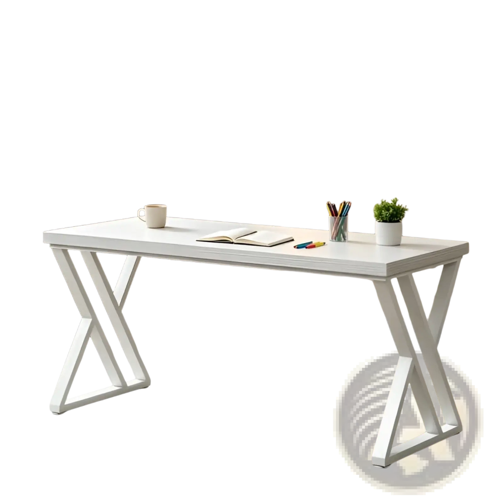Industrial Writing Desk 55 Inch White Wood Table