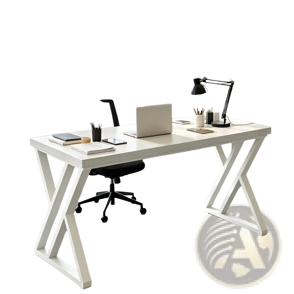 Industrial Writing Desk 55 Inch White Wood Table