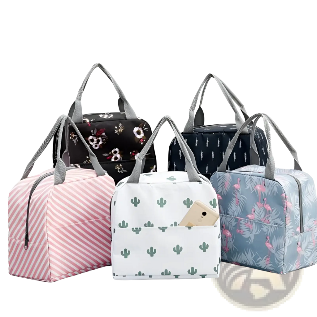 Insulated Waterproof Lunch Bag Striped Cactus Pattern