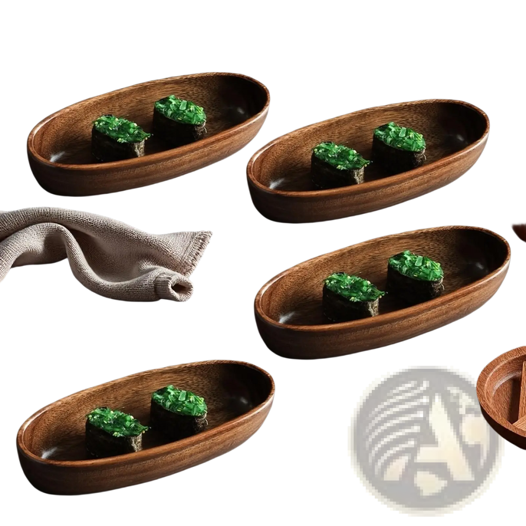 Japanese Sushi Platter Handcrafted Wooden Boat Set