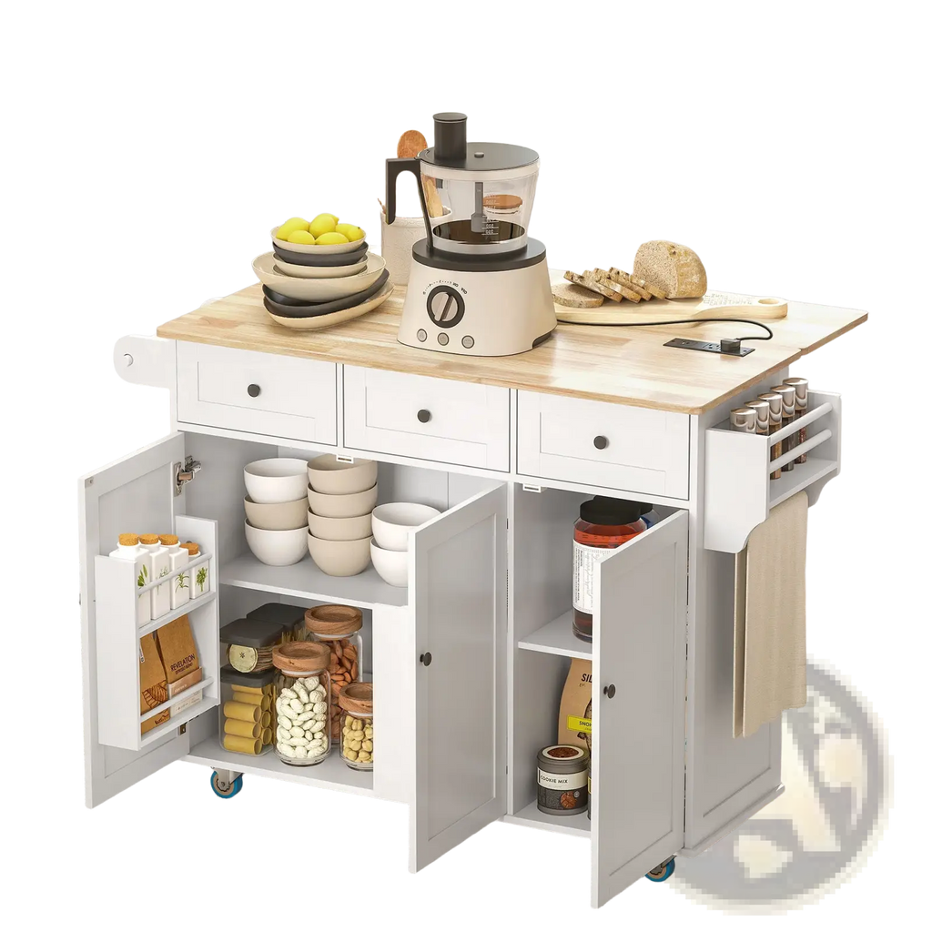 Kitchen Island with Drop Leaf and Charging Station