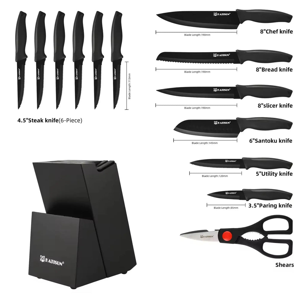 Kitchen Knife Set 15 Piece Carbon Steel with Sharpener