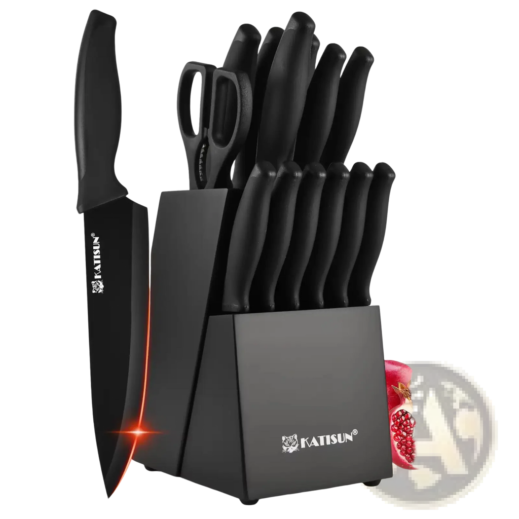 Kitchen Knife Set 15 Piece Carbon Steel with Sharpener