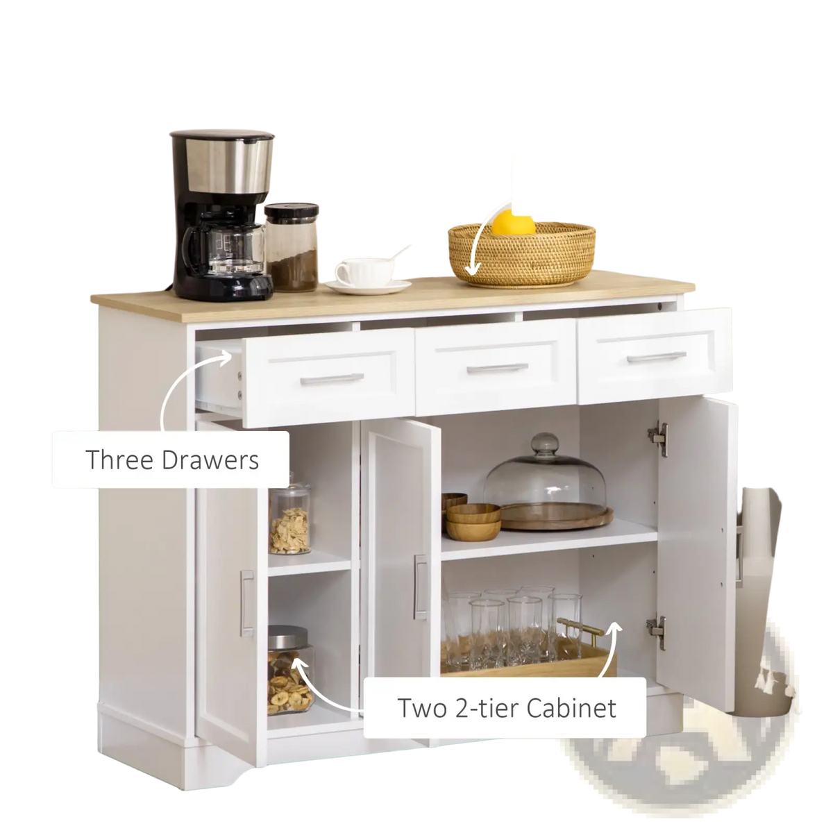 Kitchen Sideboard Buffet Cabinet with Storage White Oak