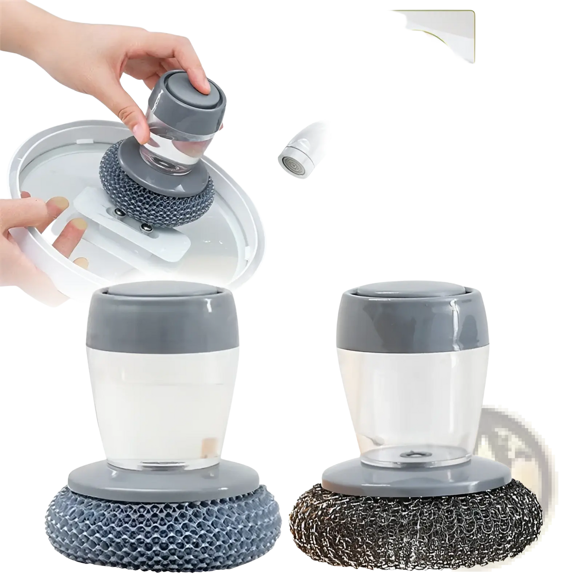 Kitchen Soap Dispensing Palm Brush and Scrubber Set