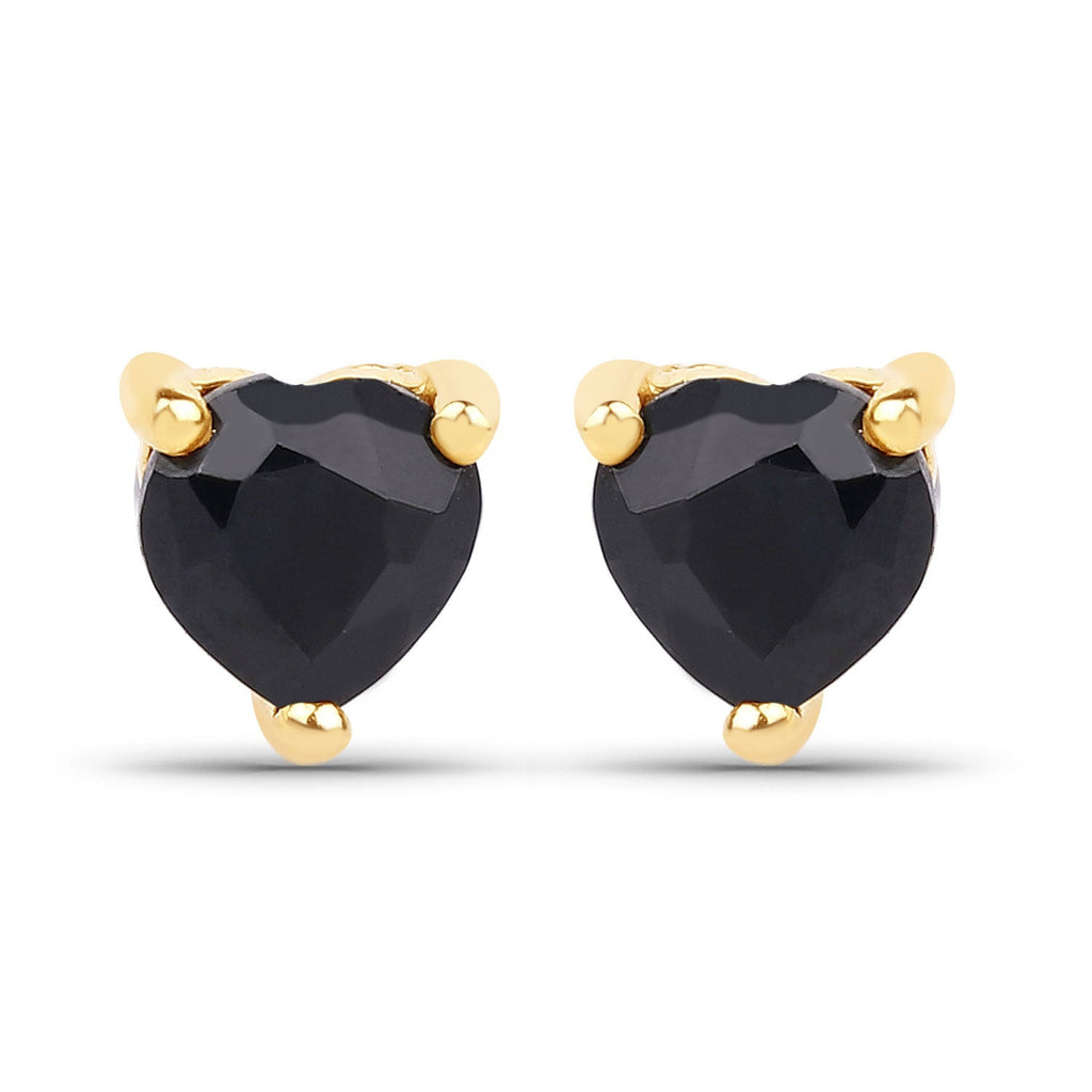 0.70 ct Genuine Black Sapphire 14K Yellow Gold Earrings
