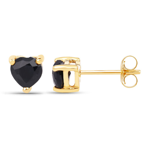 0.70 ct Genuine Black Sapphire 14K Yellow Gold Earrings
