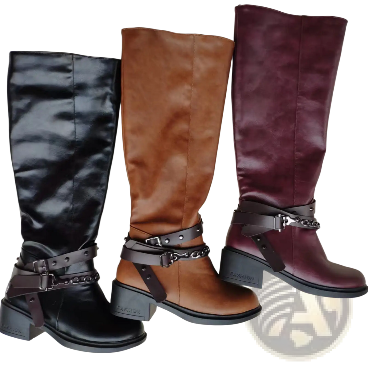 Knight Boots Women's Buckle Strap Chunky Heel Suede