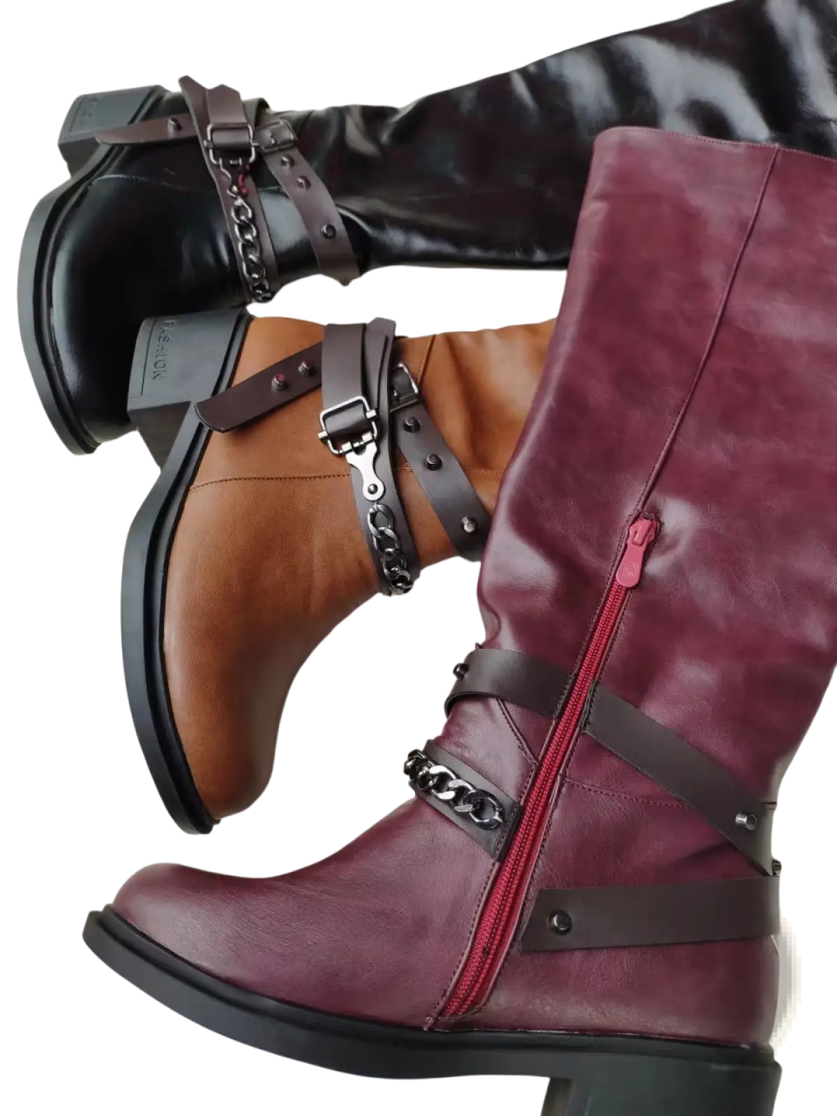Knight Boots Women's Buckle Strap Chunky Heel Suede