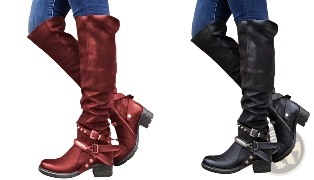 Knight Boots Women's Buckle Strap Chunky Heel Suede