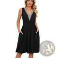 Lace Trim V-neck Sleeveless A-line Dress with Pockets