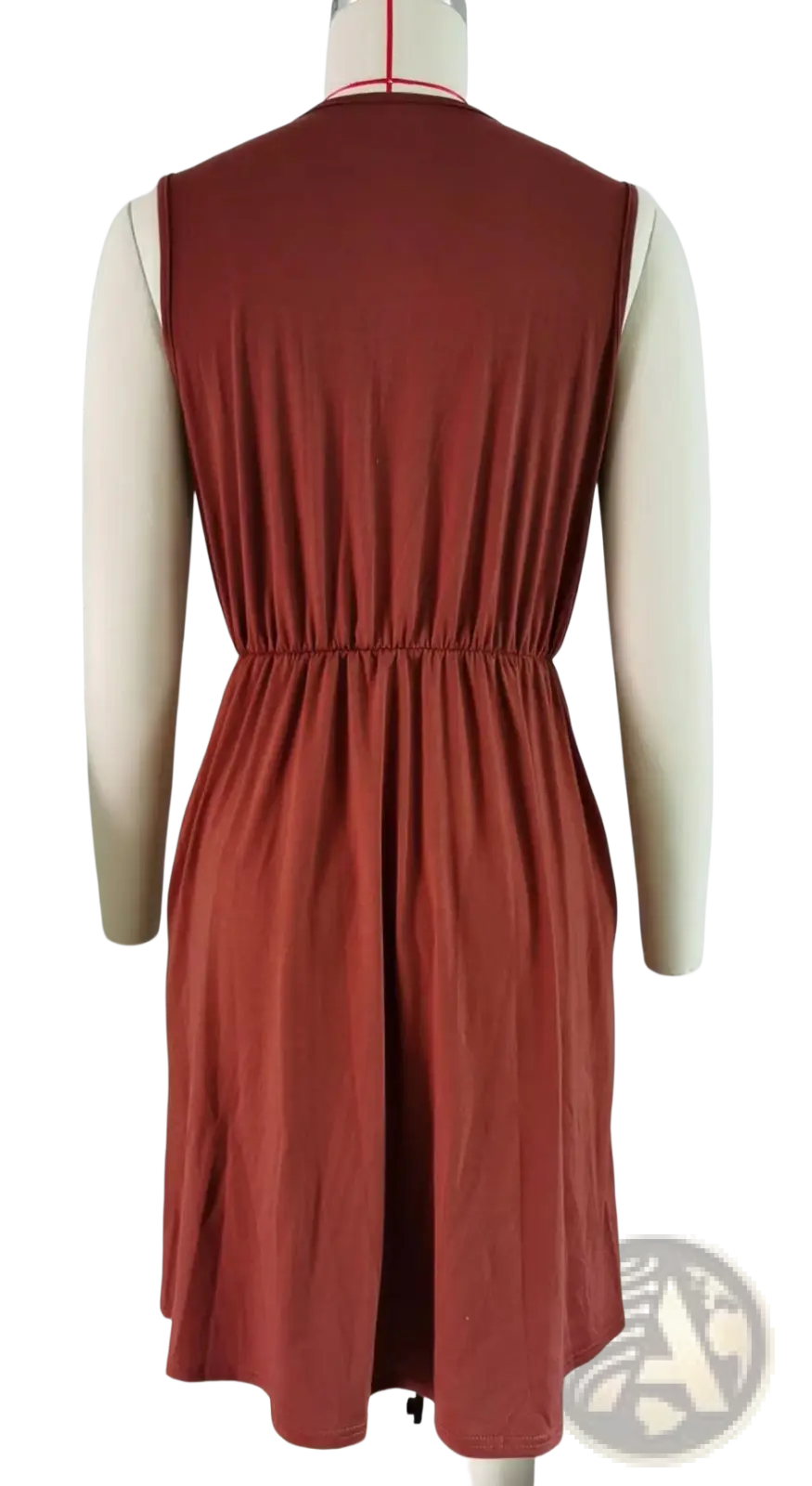 Lace Trim V-neck Sleeveless A-line Dress with Pockets