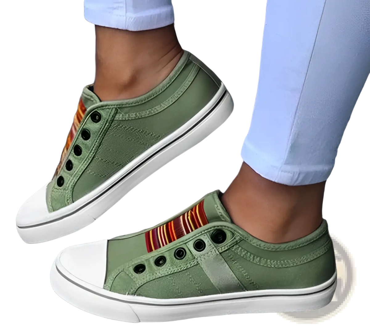 Laceless Canvas Sneakers Striped Slip on Loafers