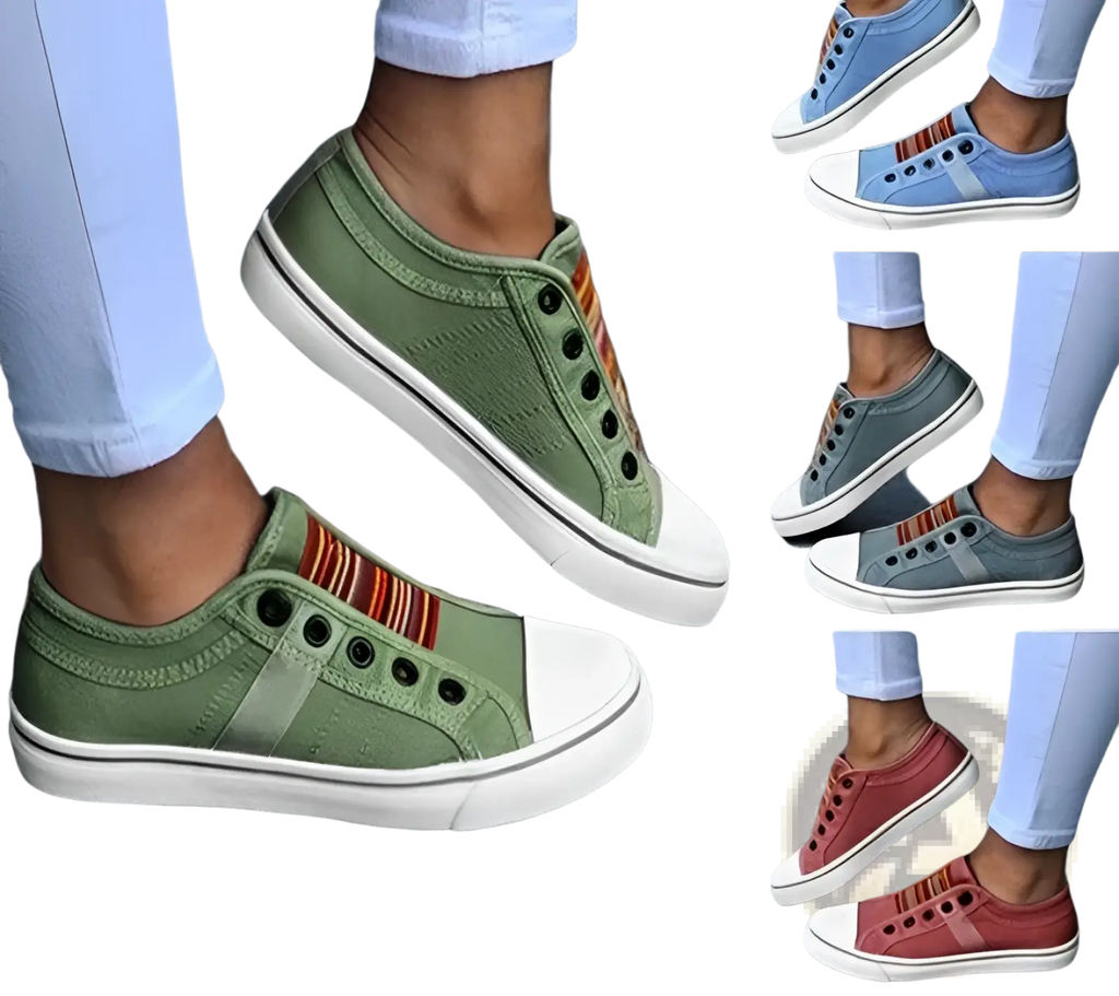 Laceless Canvas Sneakers Striped Slip on Loafers