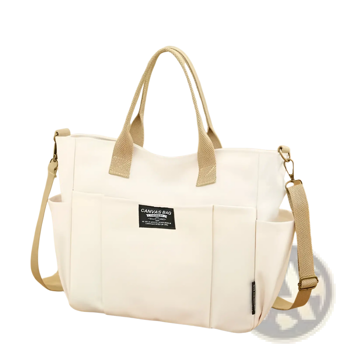 Large Capacity Canvas Commuter Tote with Leather Straps