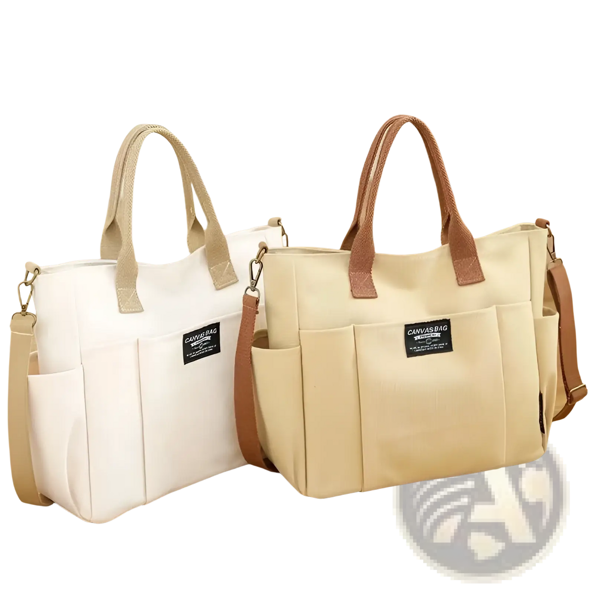 Large Capacity Canvas Commuter Tote with Leather Straps
