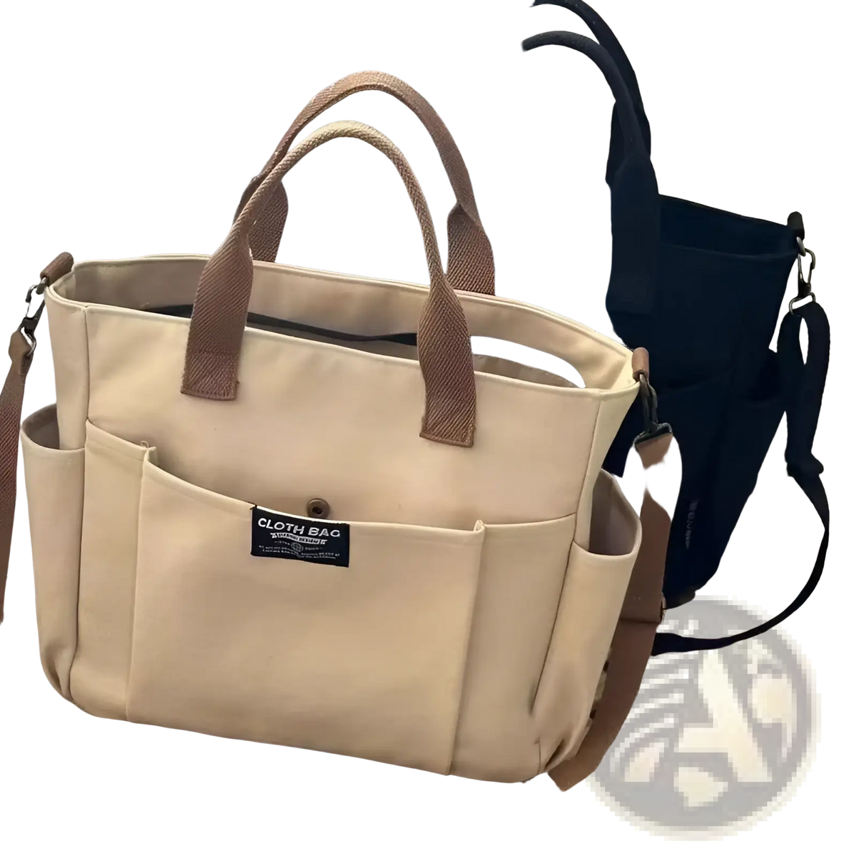 Large Capacity Canvas Commuter Tote with Leather Straps