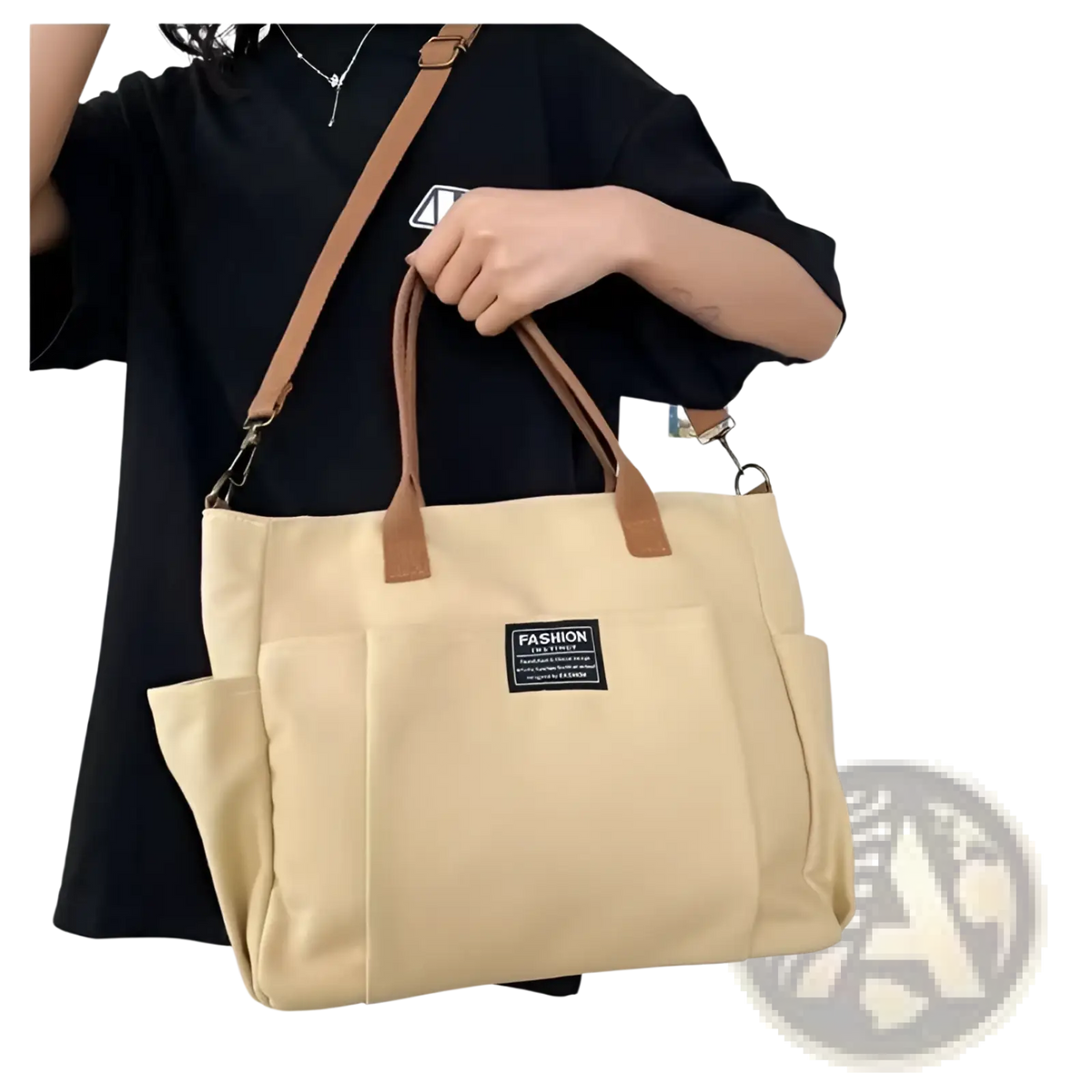 Large Capacity Canvas Commuter Tote with Leather Straps