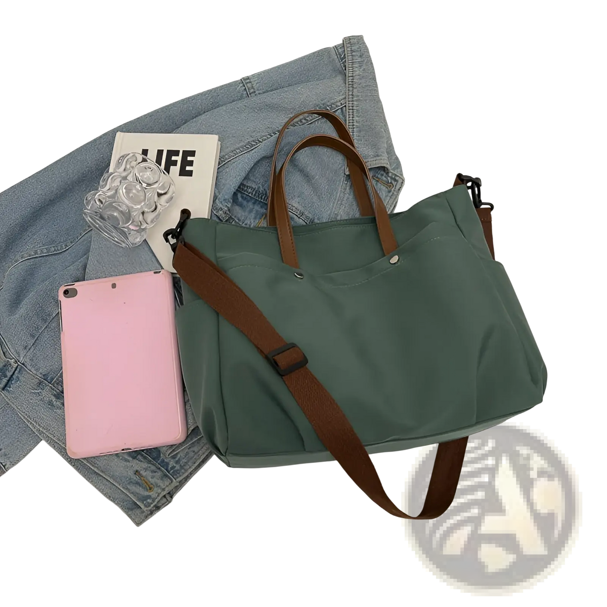 Large Capacity Canvas Tote Bag with Leather Handles