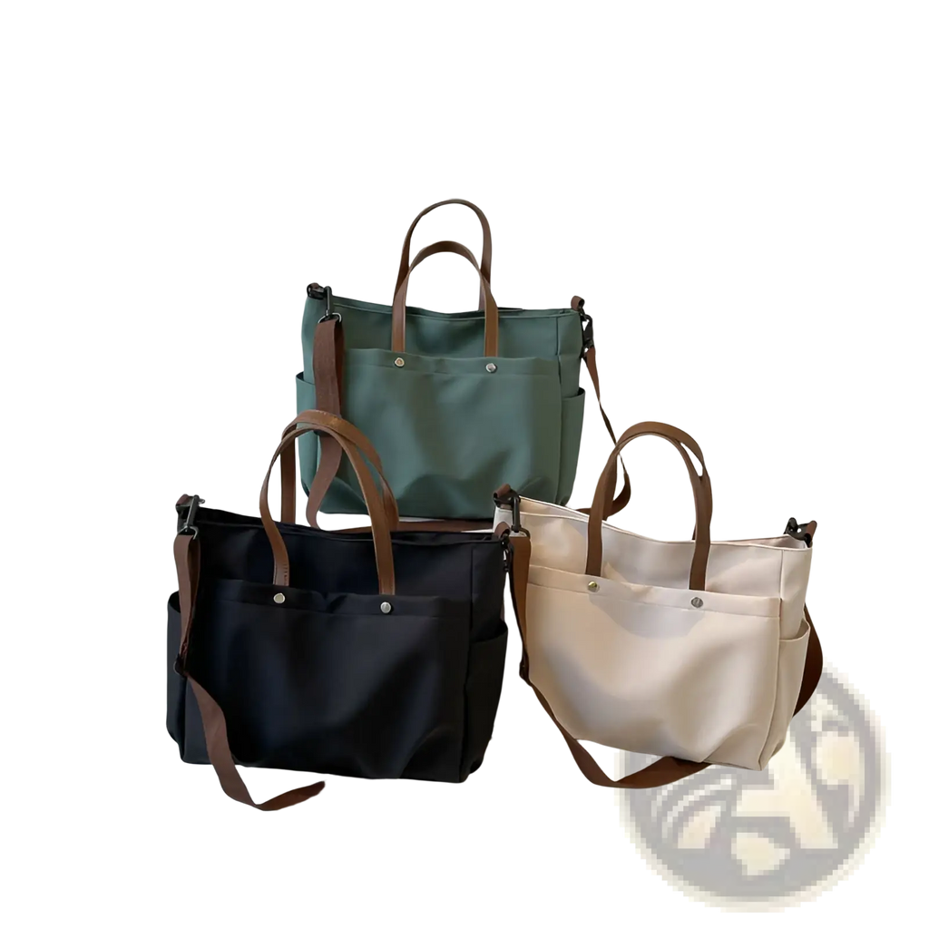 Large Capacity Canvas Tote Bag with Leather Handles
