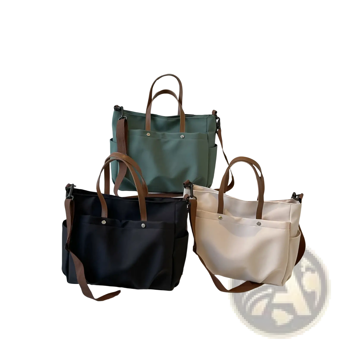 Large Capacity Canvas Tote Bag with Leather Handles