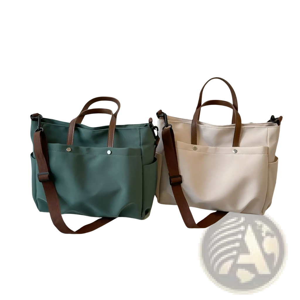 Large Capacity Canvas Tote Bag with Leather Handles