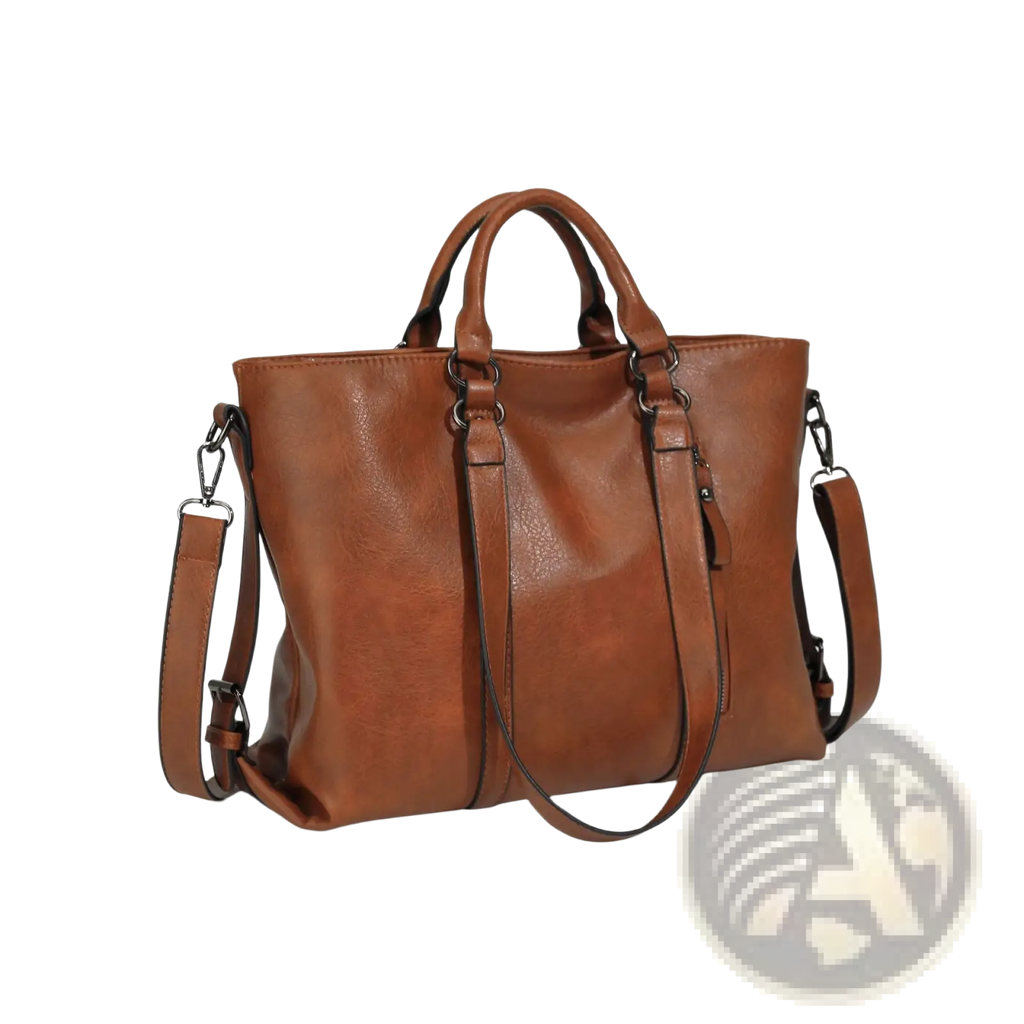 Large Capacity Leather Tote Bag with Shoulder Strap