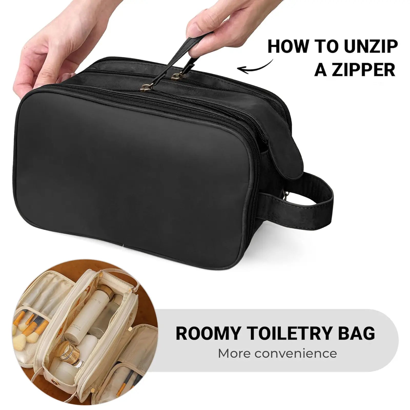 Large Travel Toiletry Bag Hanging Leather Makeup Case