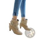 Leather Ankle Boots Gold Buckle Block Heel Pumps