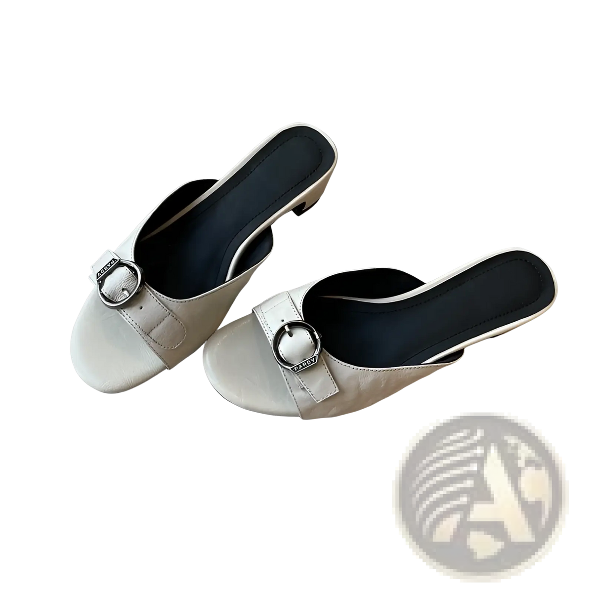 Leather Buckle Mule Sandals for Women Square Toe
