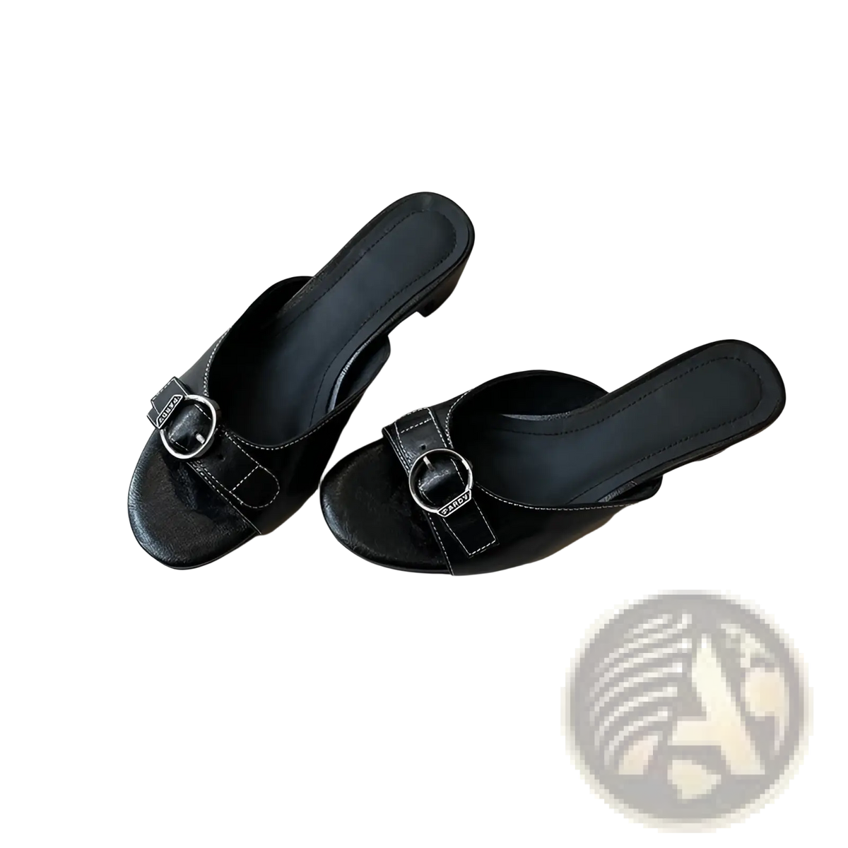 Leather Buckle Mule Sandals for Women Square Toe