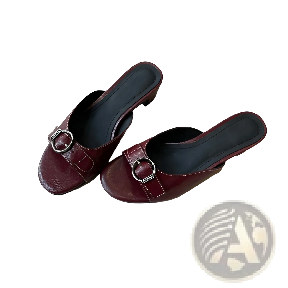 Leather Buckle Mule Sandals for Women Square Toe