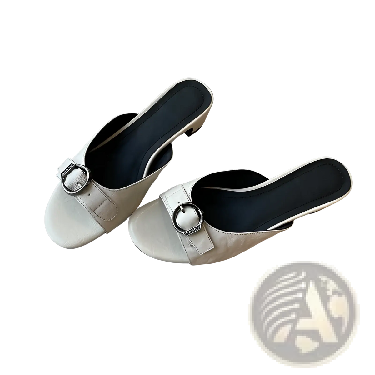 Leather Buckle Mule Sandals for Women Square Toe