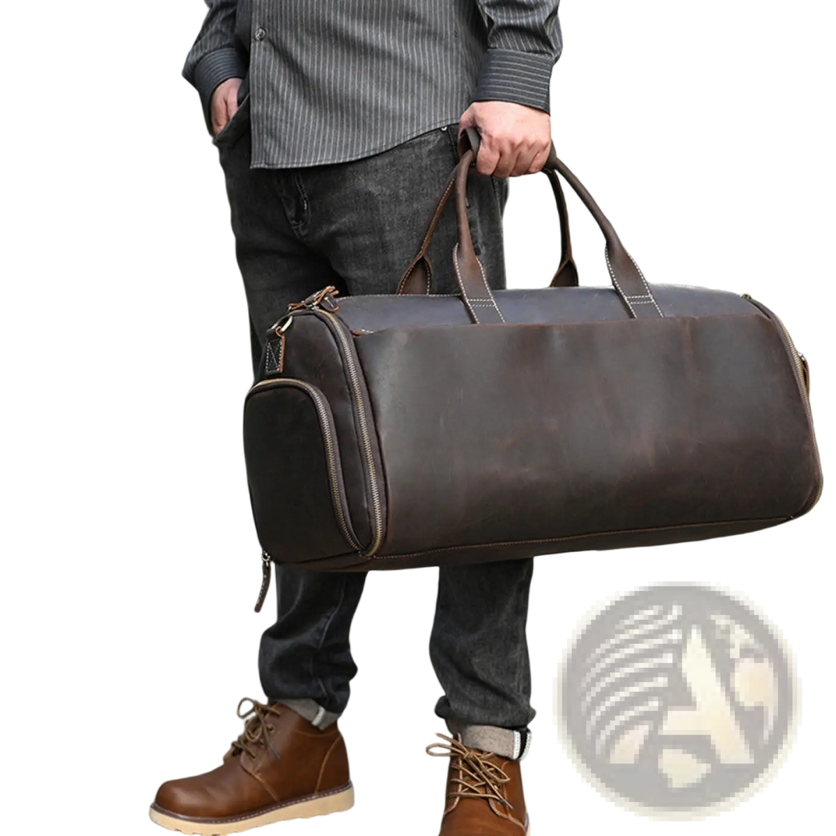 Leather Duffle Bag Vintage Large Folding Travel Bag
