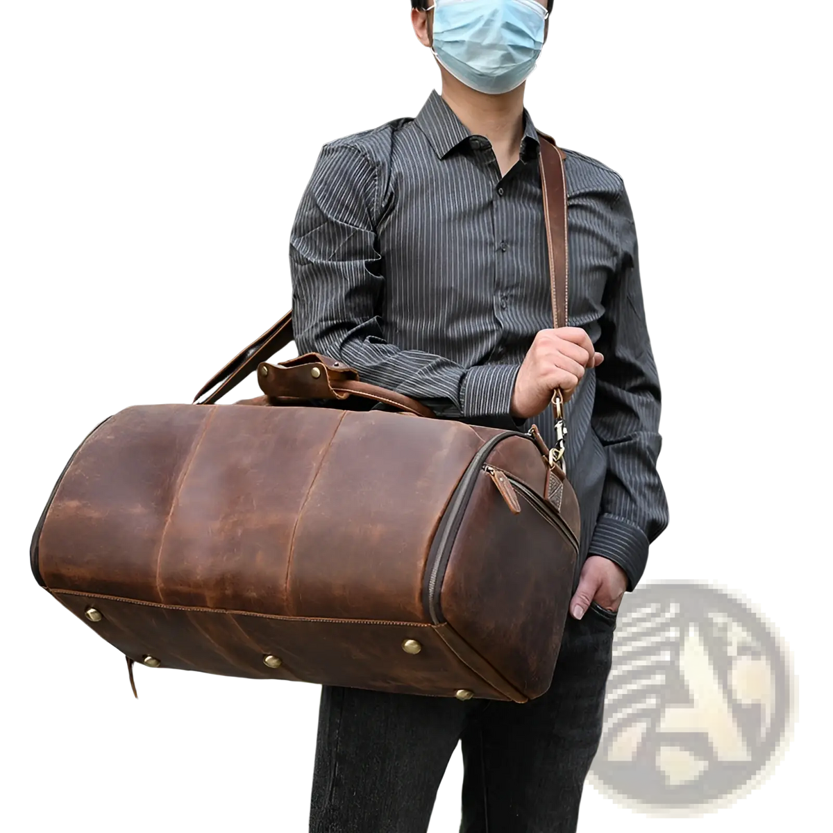 Leather Duffle Bag Vintage Large Folding Travel Bag