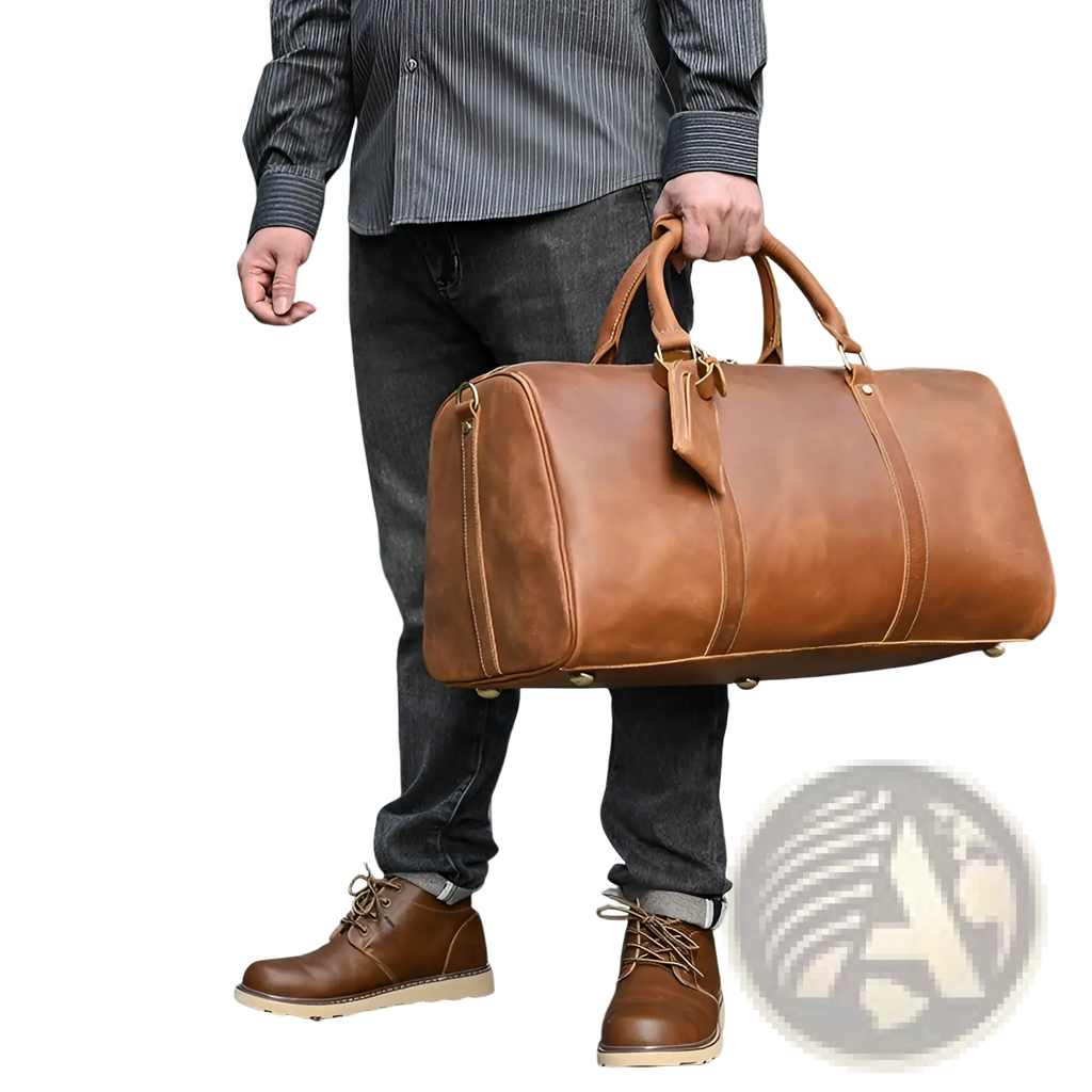 Leather Duffle Bag Vintage Large Folding Travel Bag