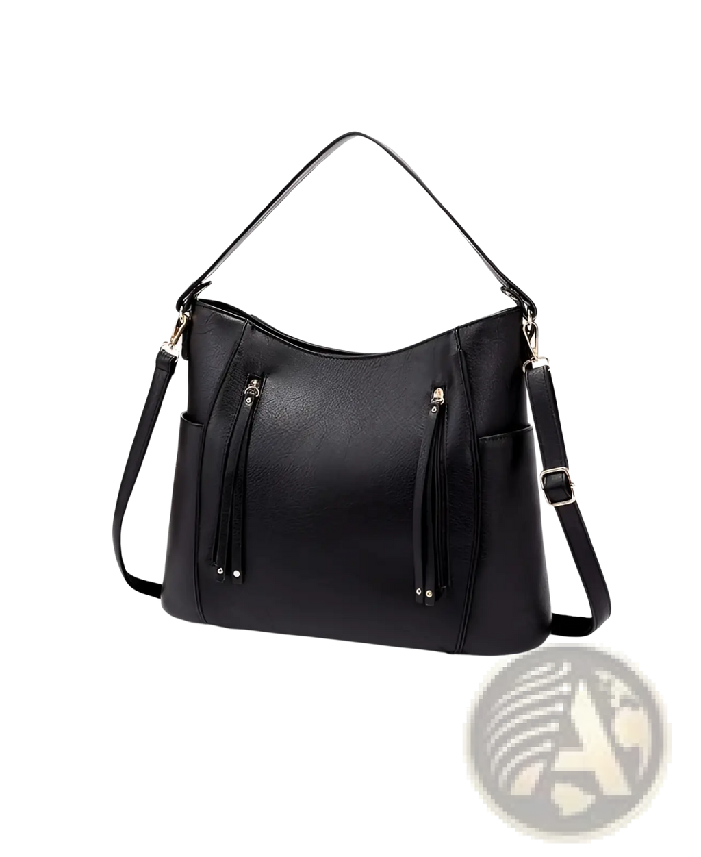 Leather Hobo Bag with Tassel and Front Zipper Pockets