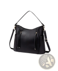 Leather Hobo Bag with Tassel and Front Zipper Pockets