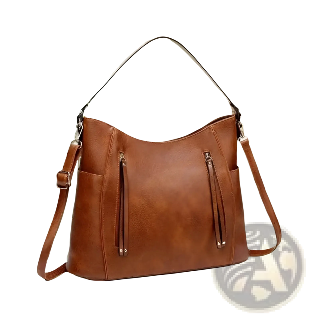Leather Hobo Bag with Tassel and Front Zipper Pockets