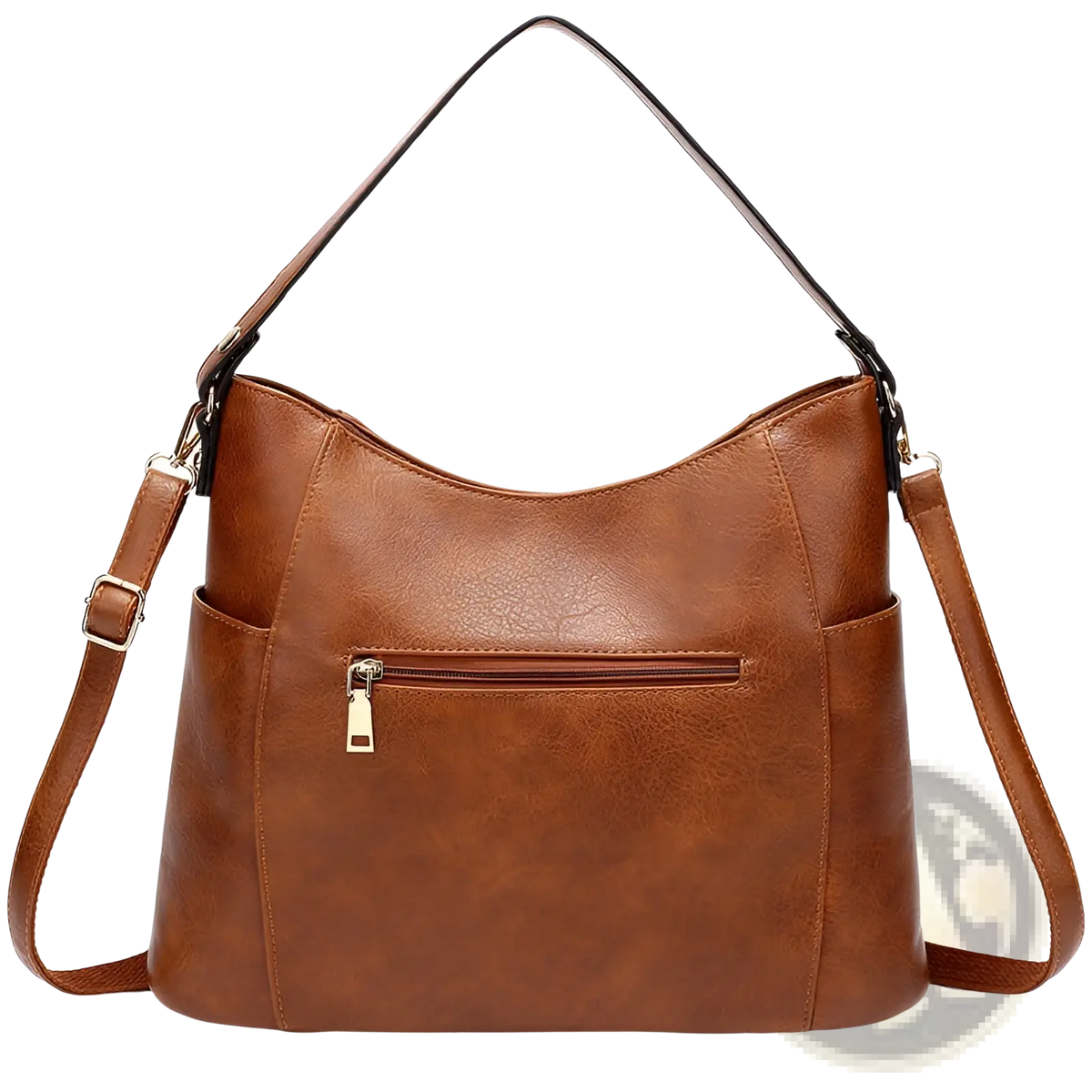 Leather Hobo Bag with Tassel and Front Zipper Pockets