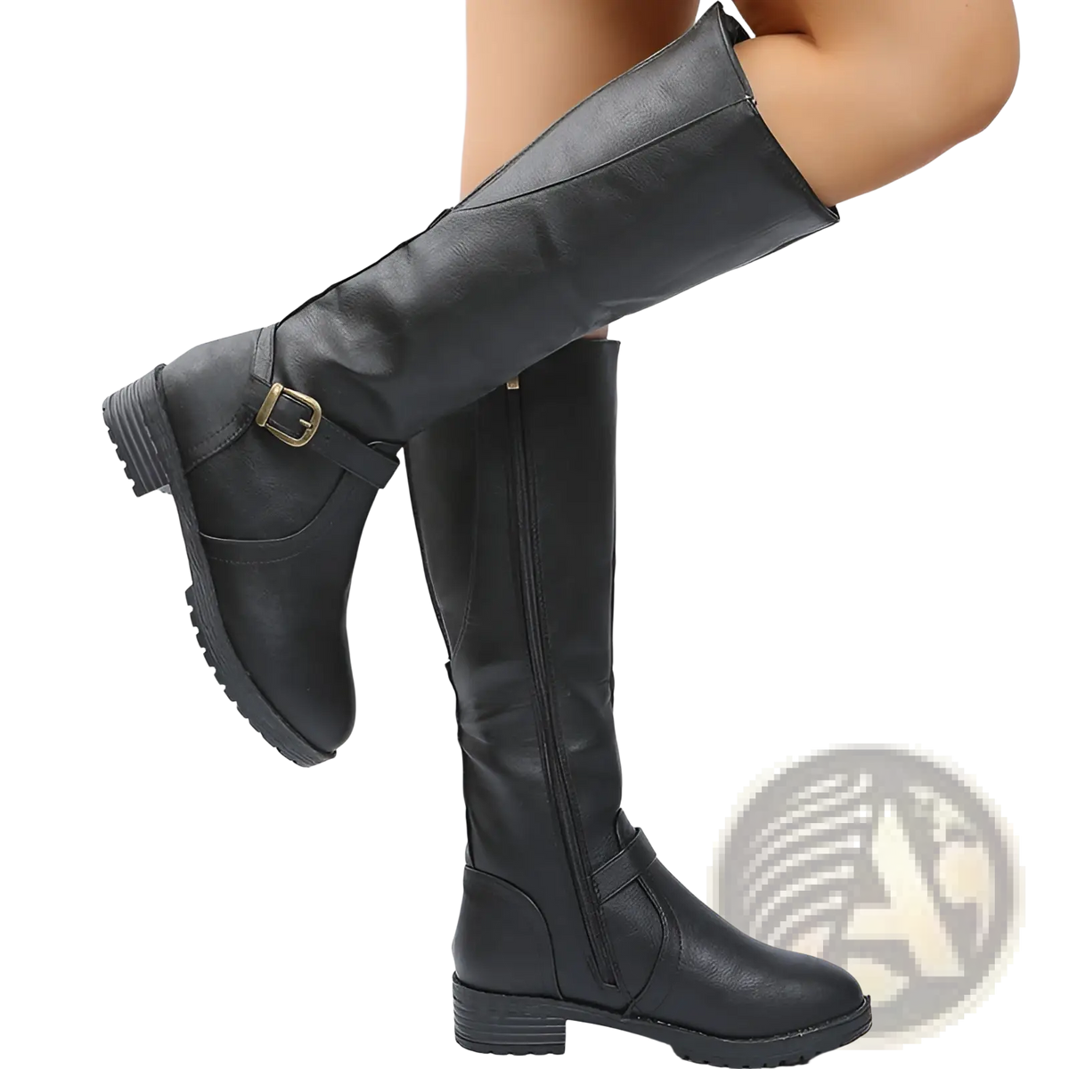 Leather Knee High Knight Boots with Buckle Strap