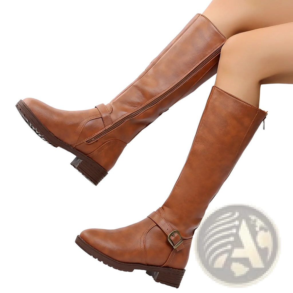 Leather Knee High Knight Boots with Buckle Strap