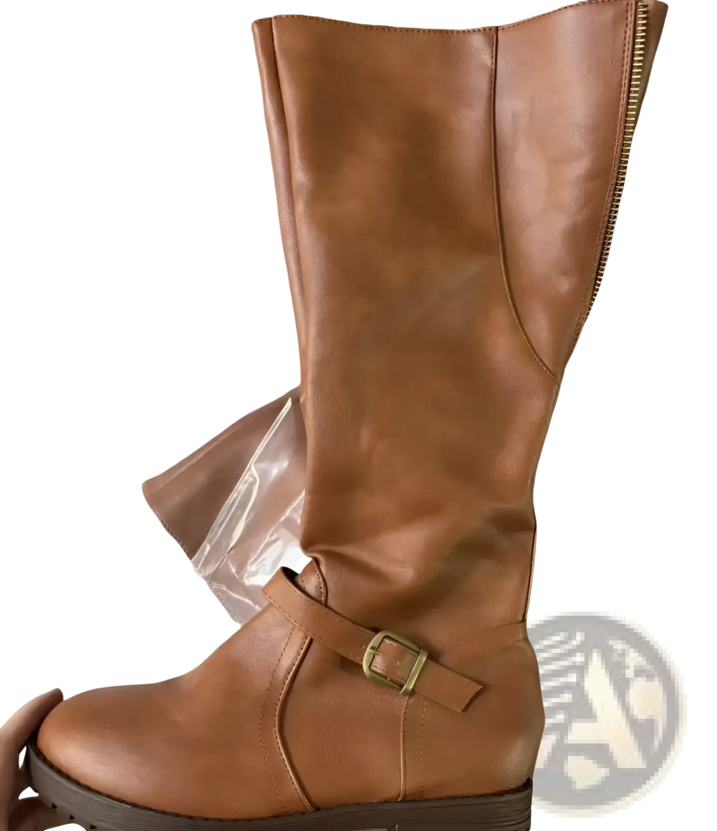 Leather Knee High Knight Boots with Buckle Strap